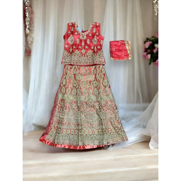 Traditional Girls Lehenga Choli Set, Cultural Wear for Kids,3