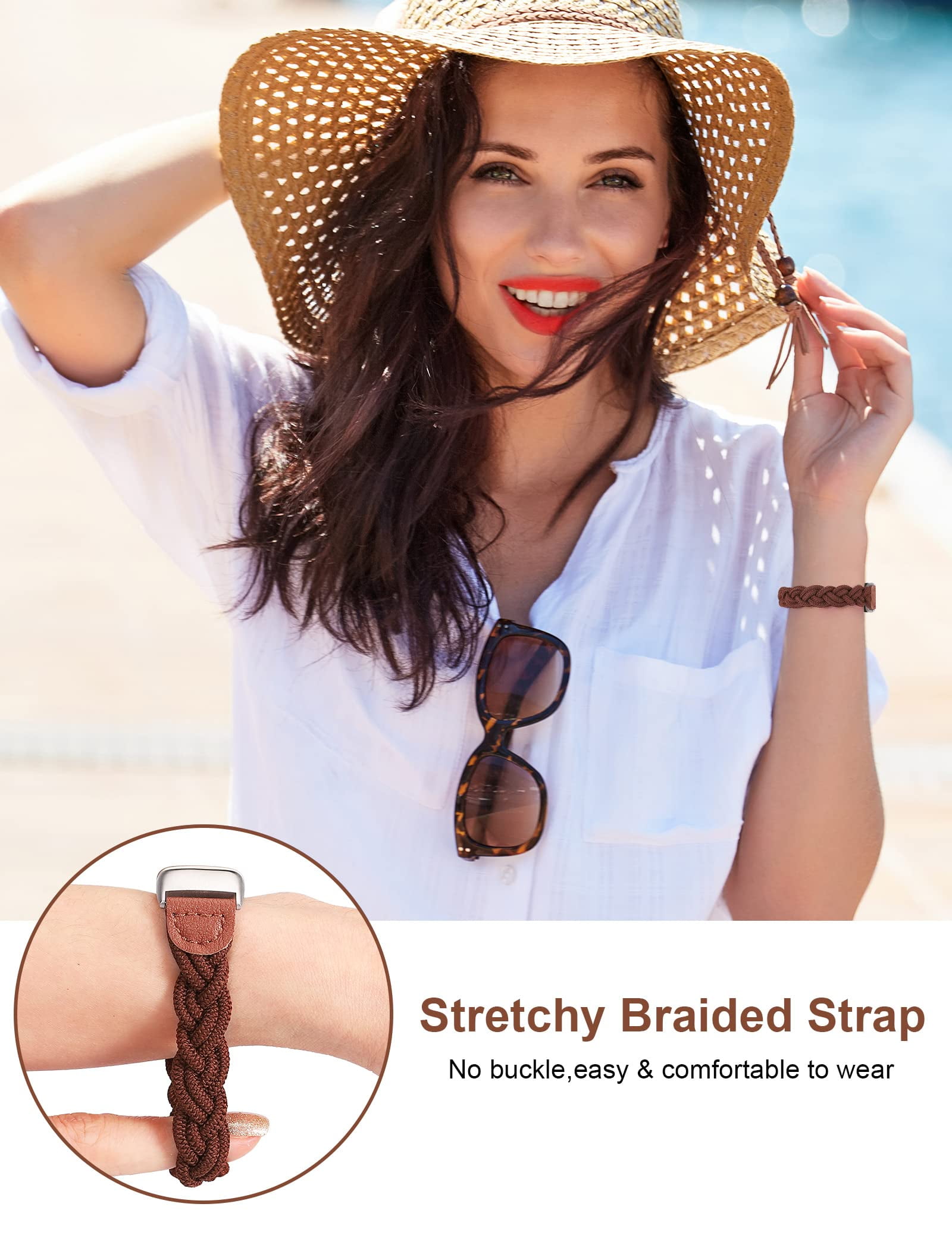 Wearlizer Compatible con Fitbit Charge 5 bandas para mujer, bonita pulsera  elástica trenzada Solo Loop, delgada, suave, elástica, accesorios para