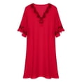 thumbnail image 4 of Womens Lace Sleeve Nightgown Solid Color Ice Silk Short Sleeve Midi Loose Red XXXL, 4 of 4