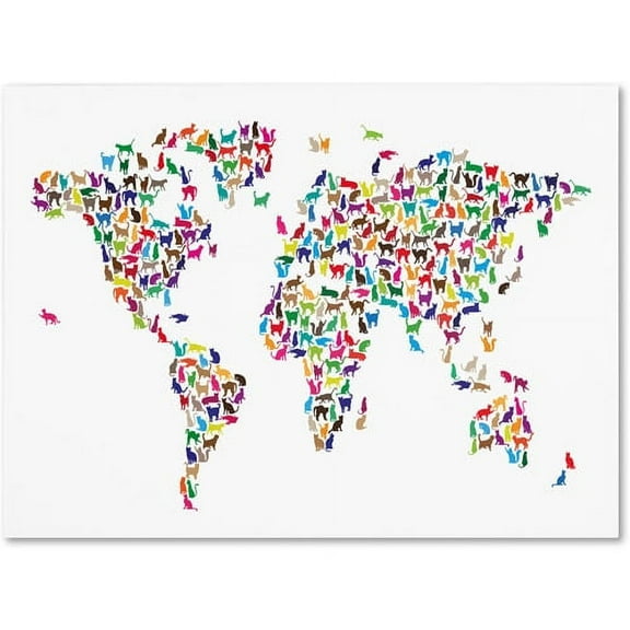 Trademark Art 'Cats World Map' Canvas Art by Michael Tompsett