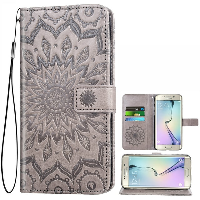 Étui de Téléphone pour Samsung Galaxy S6 Edge, Étui Portefeuille Folio à Rabat, Porte-Cartes en Cuir PU avec Fentes, Protection Intégrale Robuste, Support, Étui de Protection pour Téléphone pour Galaxy S6 Edge Homme, Noir