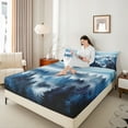 thumbnail image 4 of jejeloiu Wild Flying Animal Queen Sheet Sets,Rustic Woodland Pine Flat Sheet,Blue White Queen Fitted Sheet For Adult,Ultra Soft Home Decor,4 Pieces, 4 of 7