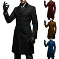 thumbnail image 6 of Mrmaere Men's Long Peacoat Double-Breasted Contrast Lapel Stylish Outerwear for Formal & Edgy Black M, 6 of 6