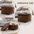 thumbnail image 3 of HASLE 30Inch Round Storage Ottoman with Tray, Modern Tufted Leather Circle Coffee Table with Storage, Upholstered Ottoman with Removable Top for Living Room, Bedroom, Leather Coffee, 3 of 8