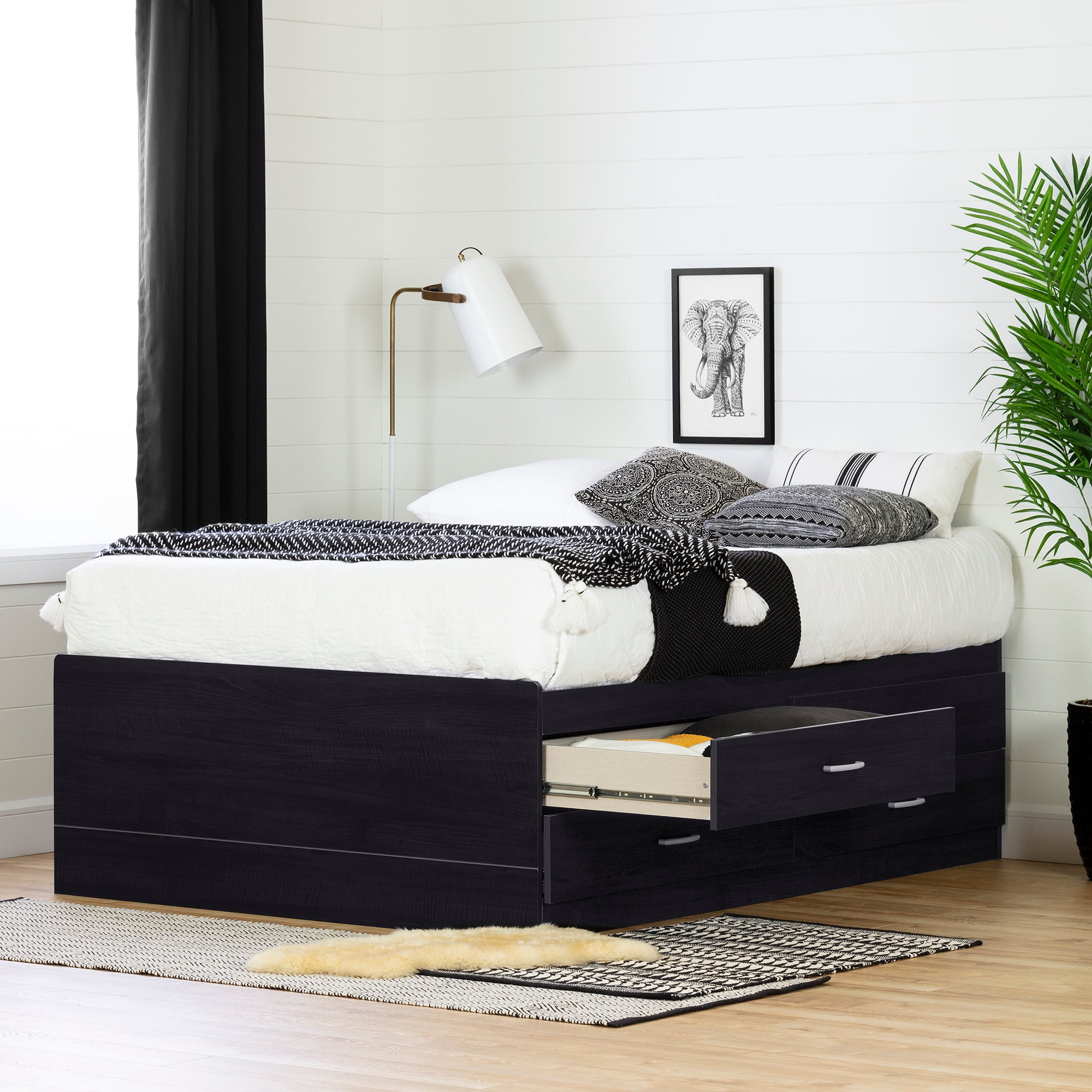 South S Cosmos Captain 4 Drawer, Black Tall Twin Captain S Platform Storage Bed With 6 Drawers