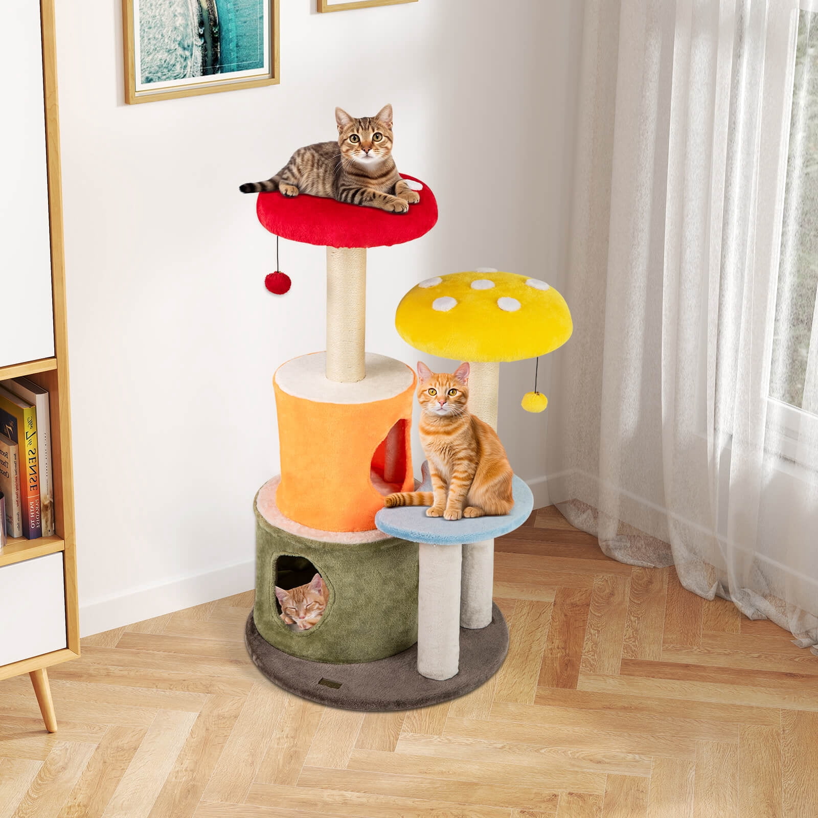 Infans 43" Tall Cute Cat Tree w/ 2 Condos Padded Platforms, Sisal Scratching Posts