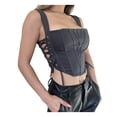 thumbnail image 3 of Seyurigaoka Women Juniors Summer Strap Tank Corset, Vintage Tie-Up Side Solid Color Overbust Bustier Crop Tops, 3 of 6