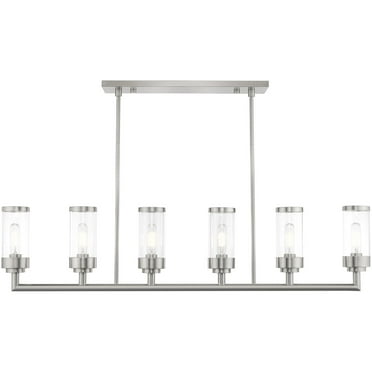 5 inch 6 Light Brushed Nickel Linear Chandelier with Clear Glass Shade