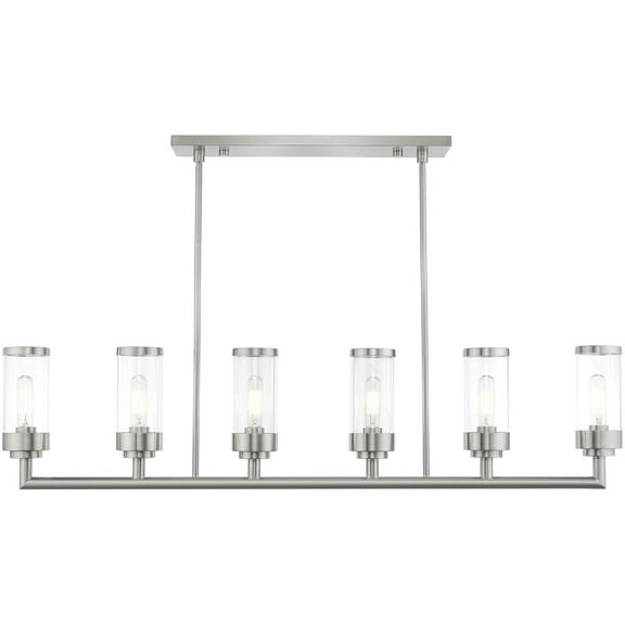 5 inch 6 Light Brushed Nickel Linear Chandelier with Clear Glass Shade