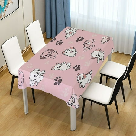 

54x72 Inch Tablecloth Polyester Square Tablecloth for Home Kitchen Dinner Decor Pink Cartoon Puppy Pattern