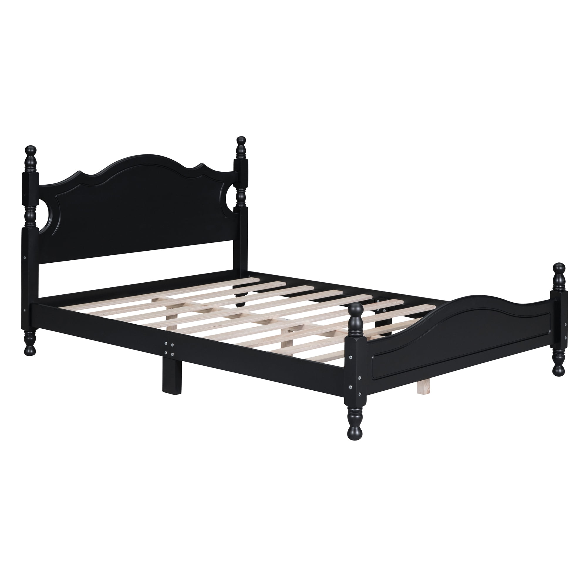 Euroco Wood Full Size Retro Style Platform Bed, Black