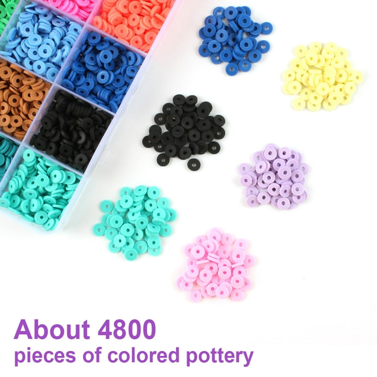 Eummy 5036Pcs/Box Clay Flat Beads Disk Beads Round Clay Spacer Beads Loose  Spacer Beads with Elastic Strings Arts Crafts DIY Kits Gift Disc Beads for