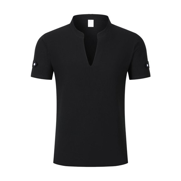 ZHOGXU Summer Loose Fit Short Sleeve Stand Collar V Neck Breathable Men's T Shirts Work Wear
