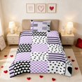 thumbnail image 2 of Erosebridal Patchwork Heart Checkered Stars Twin Duvet Cover for Girls, Plaid Polka Dot Quilt Twin Bedding, Black Reversible 2pcs 1 Duvet Cover and 1 Pillowcase, 2 of 5