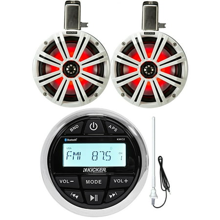 Mast Systems - Kicker KMC2 Gauge Mount Media Center Marine-Grade Receiver - 2 Kicker 45KMTC8W 8