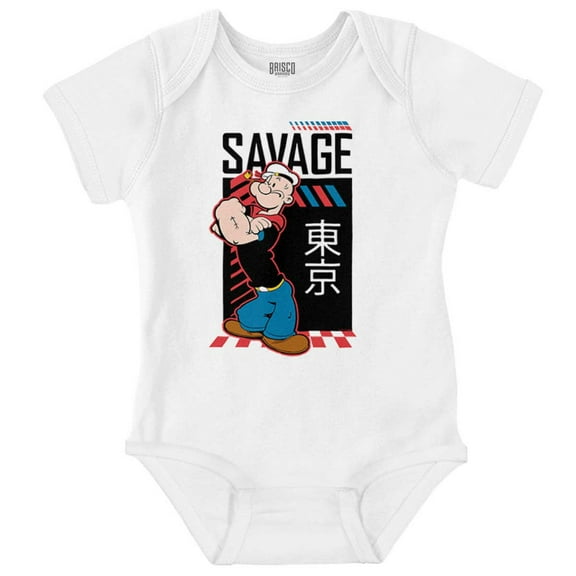Popeye Kanji Savage Sailor Cartoon Romper Boys or Girls Infant Baby Brisco Brands NB