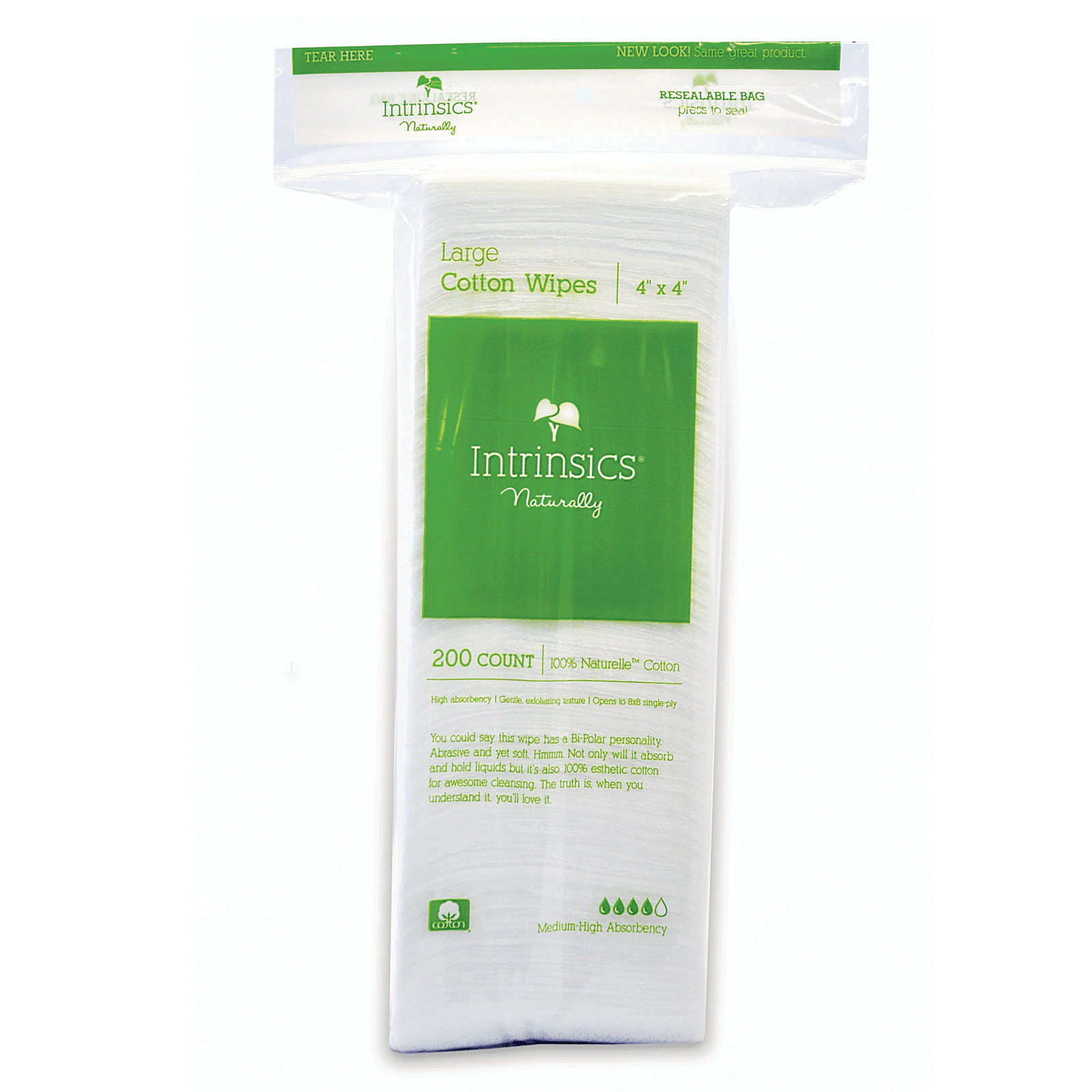 Intrinsics Naturally 100 Naturelle Large Cotton Wipes 4" x 4" (200