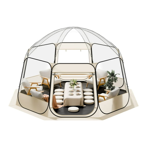 KFFKFF Pop-Up Bubble Tent, 15 x 13.8 ft Waterproof & UV-Protected, Transparent Outdoor Dome Shelter with Windows, 540° Panoramic View, Ideal for 12-15 People in Patios or Backyards
