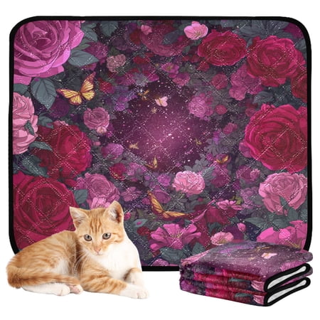Qxltty Galaxy Rose Cat litter Pads Pet Set of 3 Diaper Mats Center Anti-leakage Layer Absorbent Soft and Comfortable