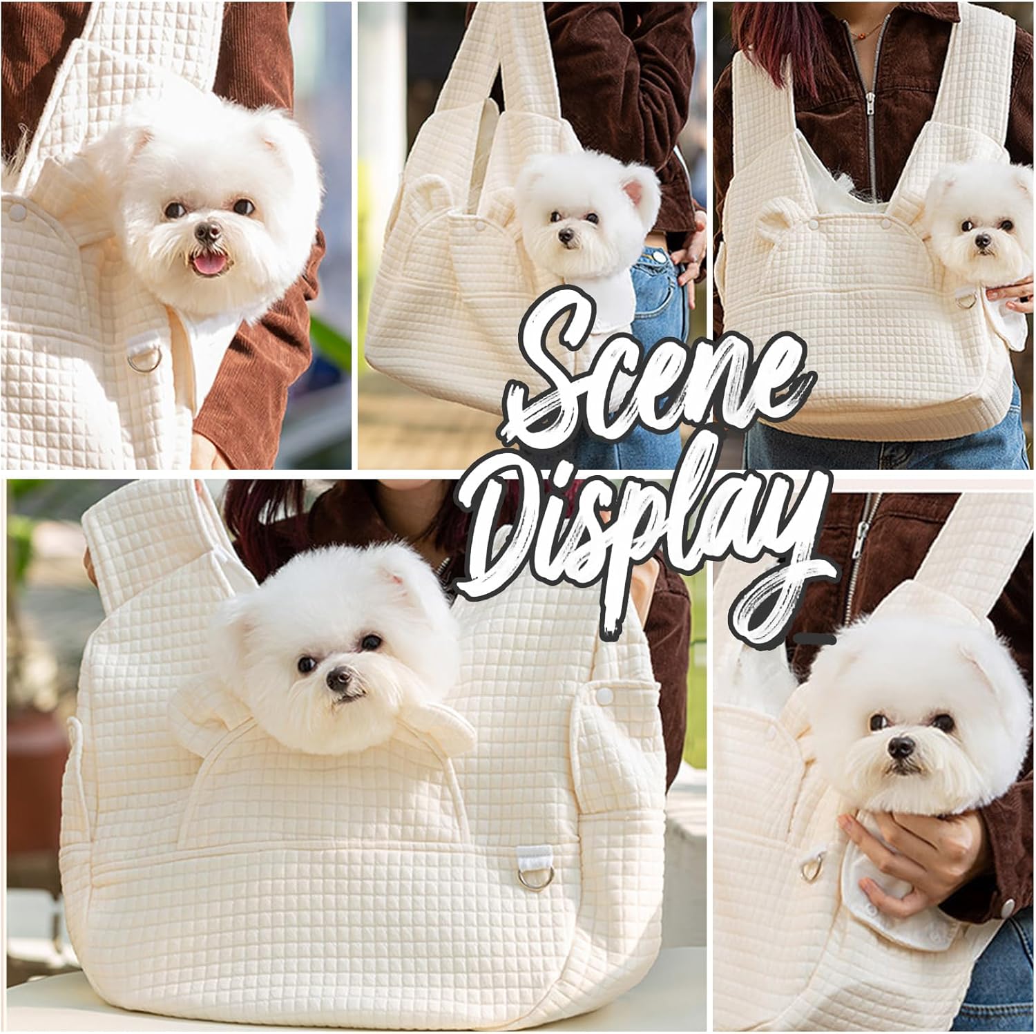 ShadeMart White Pet Carrier Backpack, Cute Bear Shape Crossbody Chest Bag, Breathable & Adjustable Travel Bag for Small Dogs and Cats