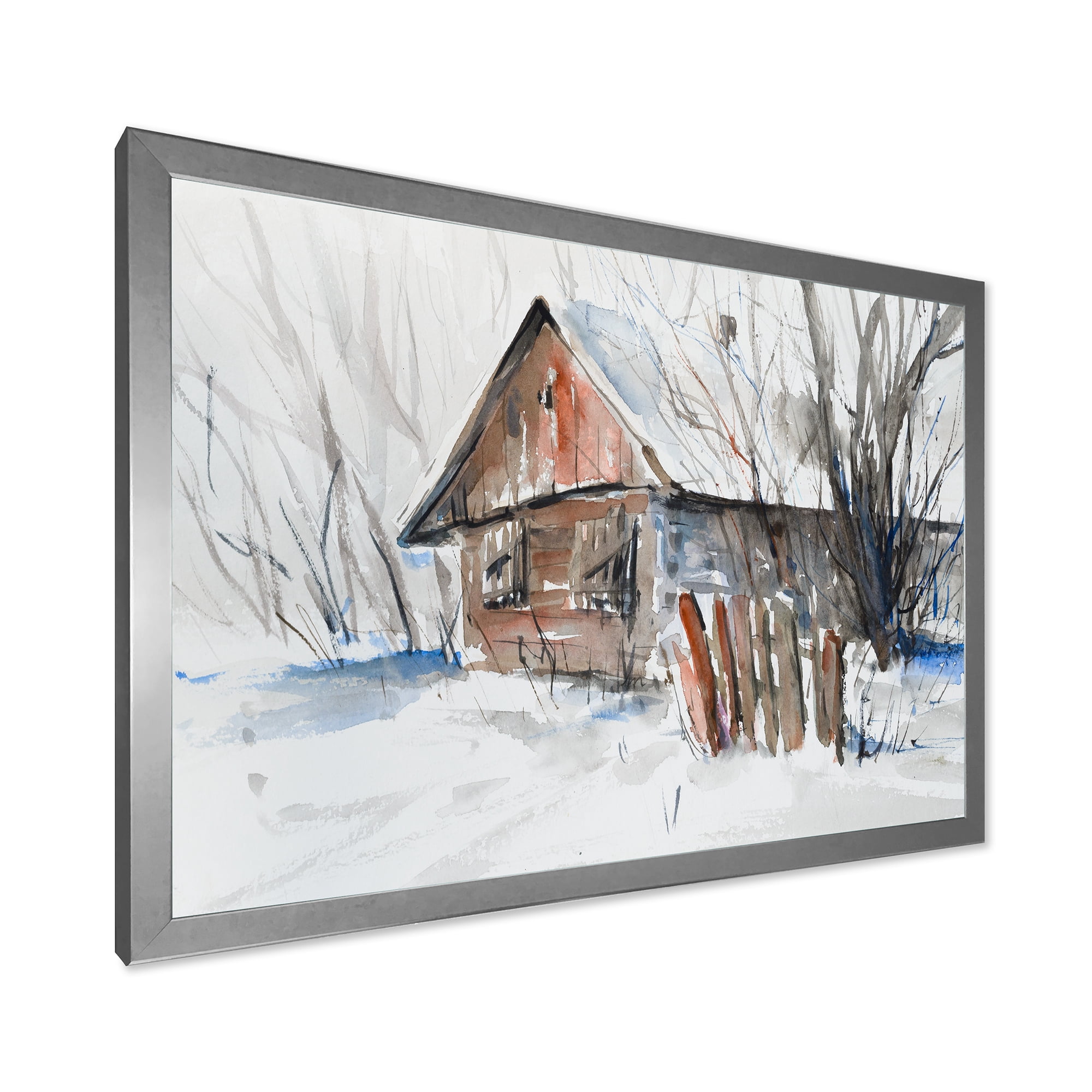 Designart 'Old Abandoned Wooden House In Winter Snow Picture' Traditional Framed Art Print