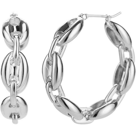 Gold Plated Trendy Puffed Mariner Hoop Earrings, Giorgio Bergamo Silver