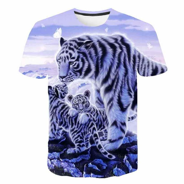 Camiseta de tigre, camiseta de verano con estampado de dibujos animados en 3D, ropa fresca de animales para niñas y niños, camiseta informal de calle, regalo de cumpleaños para niños 9T Gao Jinjia LED