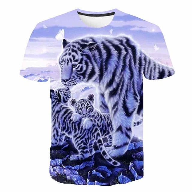 Camiseta de tigre, camiseta de verano con estampado de dibujos animados en 3D, ropa fresca de animales para niñas y niños, camiseta informal de calle, ropa para niños, regalo de cumpleaños 10T Gao Jinjia LED