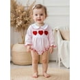 thumbnail image 3 of BemeyourBBs Newborn Baby Girls Valentines Day Outfits Bubble Romper Stripe Heart Embroidery Long Sleeve Peter Pan Collar Bodysuit Spring Clothes, 3 of 9