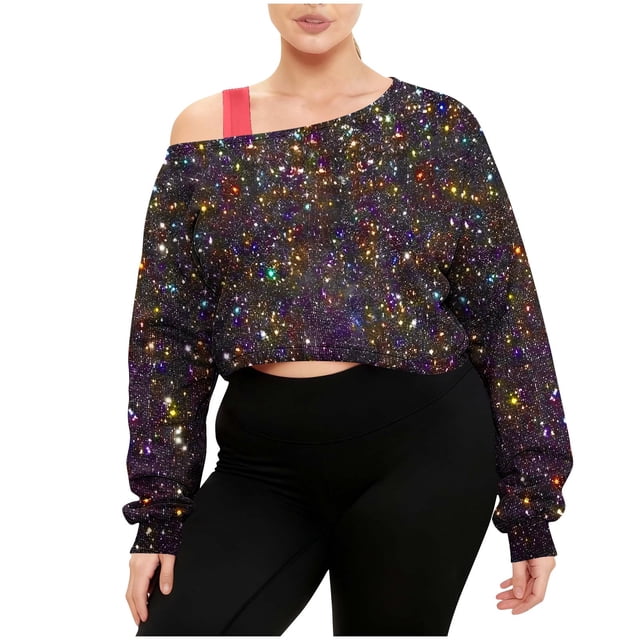 KIHOUT Subtle Star-Print Off-Shoulder Hoodie - Low-Key Sparkle for Family Gatherings & Weekend Coffee Runs; Soft Fabric Fits Daily Comfort (S-XXL)