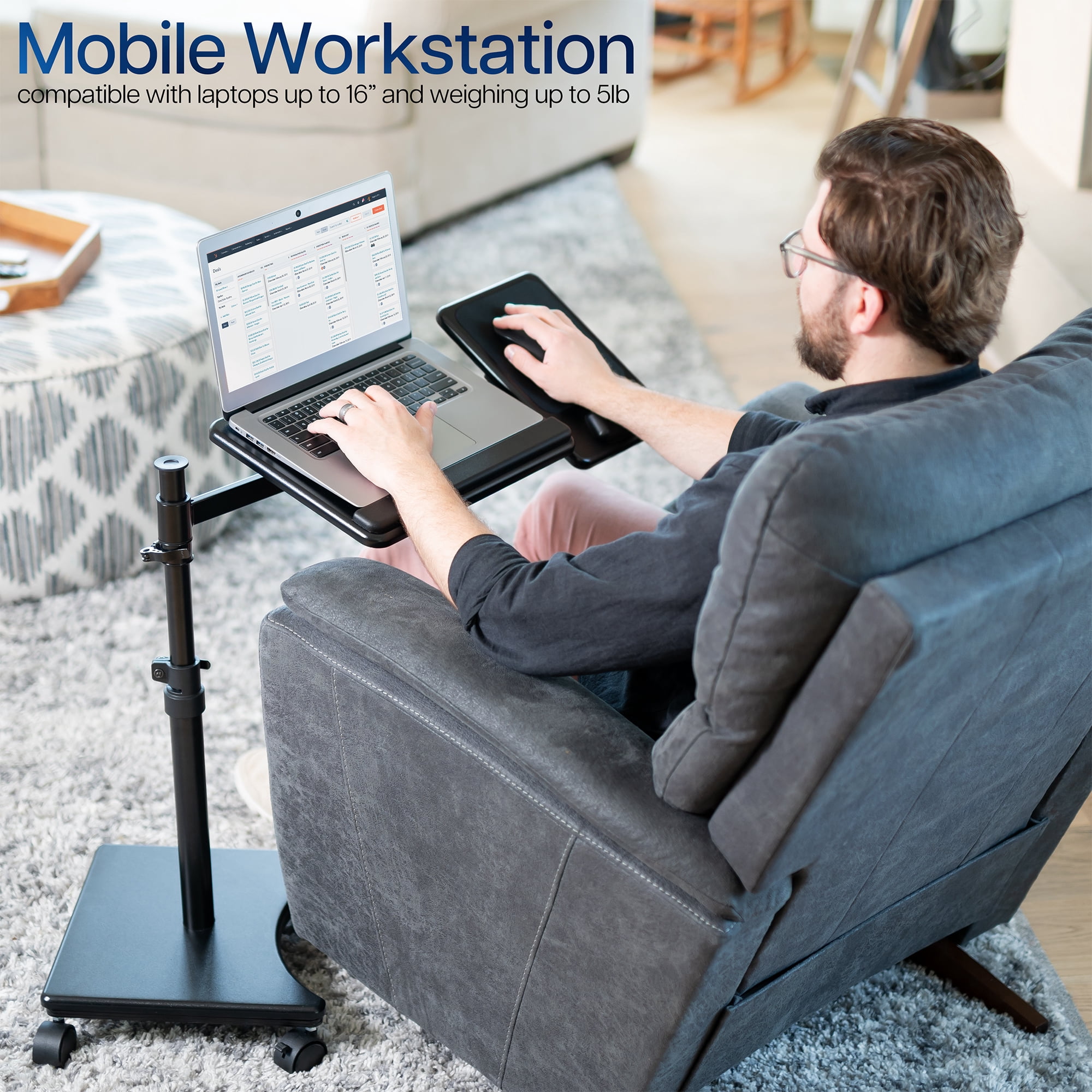 VIVO Black Laptop Cart with Extension Arm and Mouse Pad