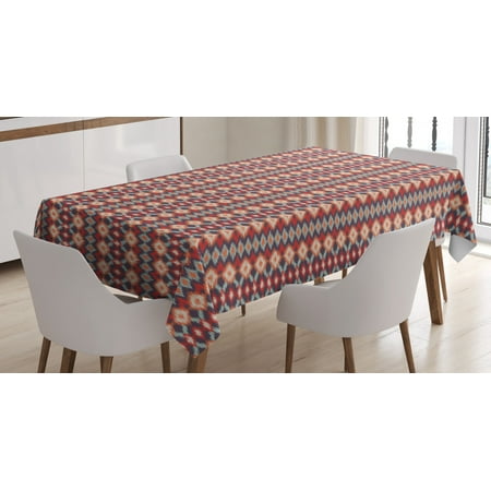 

Ikat Tablecloth Ethnic Indigenous Civilizations Ornamental Abstract Rhombus and Lines Rectangular Table Cover for Dining Room Kitchen 52 X 70 Inches Vermilion Orange Seafoam by Ambesonne