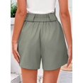 thumbnail image 4 of Womens Casual 2025 Trendy Summer Elastic High Waisted Pleated Side Slit Business Work Shorts Pockets Light Green XXL, 4 of 7