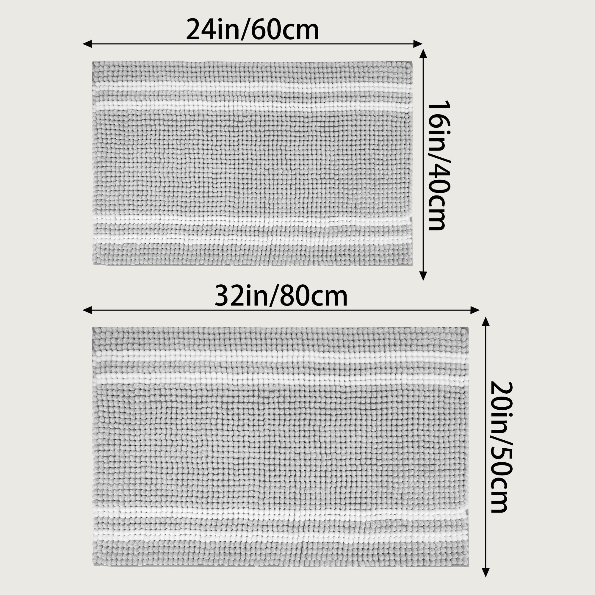 Unique Bargains Striped Bathroom Rugs Soft Fluffy Chenille Bath Rugs Light Grey 16" x 24"