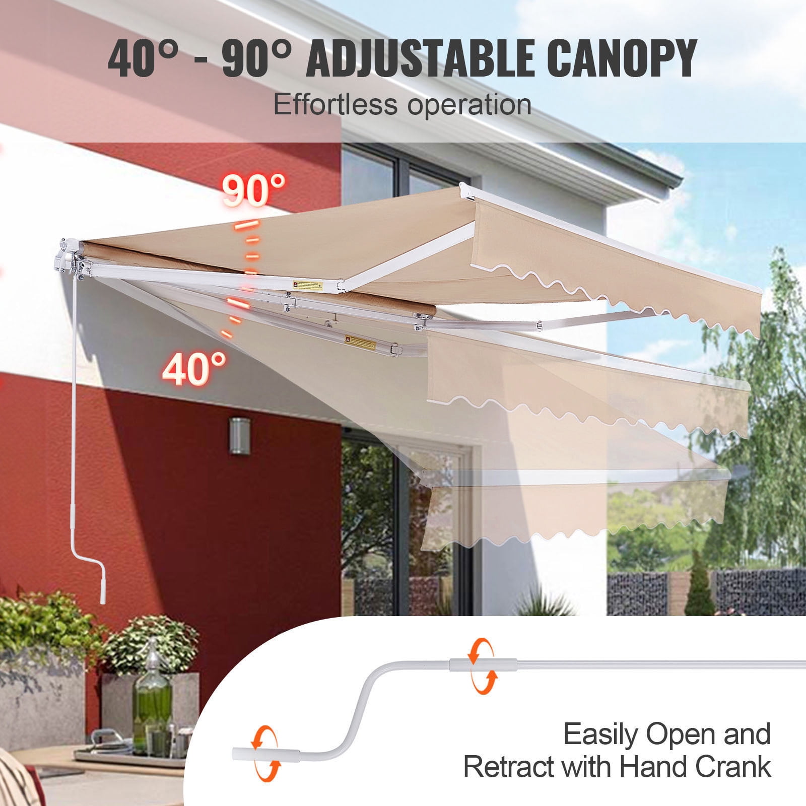 KFFKFF Patio Awning Retractable 13'x8' Awning Sunshade Shelter with Crank Handle