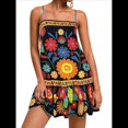 thumbnail image 1 of Vestido Minivestido Bohemio Floral con Tirantes Finos y Bajo con Volantes para Mujer para Vacaciones. Negro M, 1 of 8