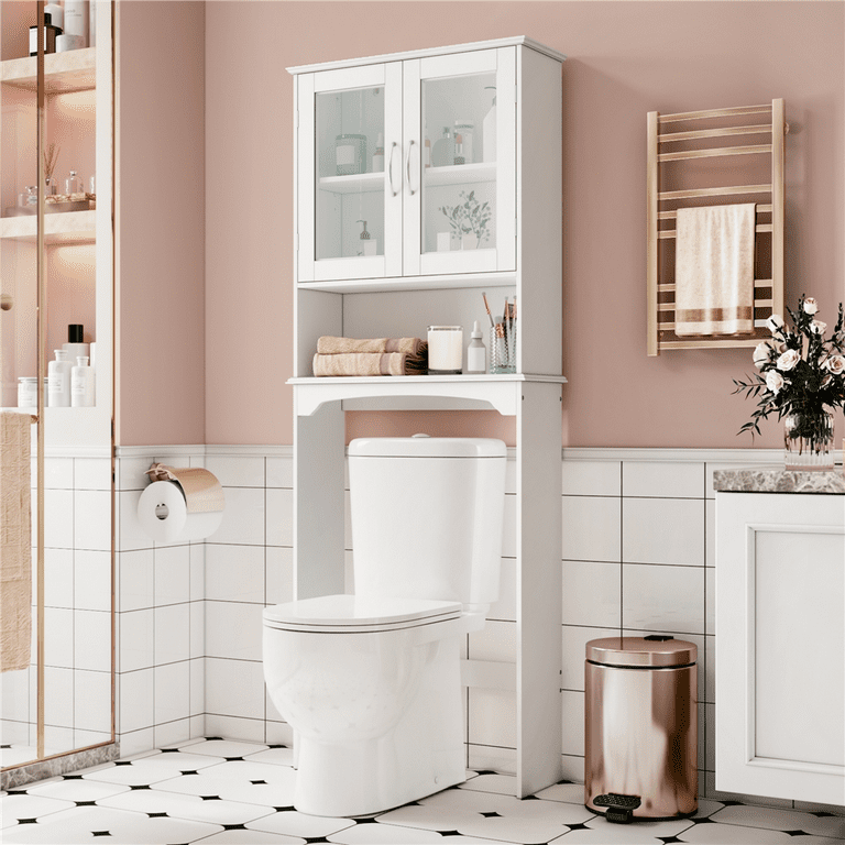 Smilemart Wooden Over The Toilet Storage Cabinet 3 Shelf for Bathroom White