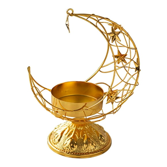 Portavelas para lamparilla en forma de , altura de 18,5 cm, adorno de mesa romántico, soporte para vela para mesa de comedor, centro de mesa estrella dorada