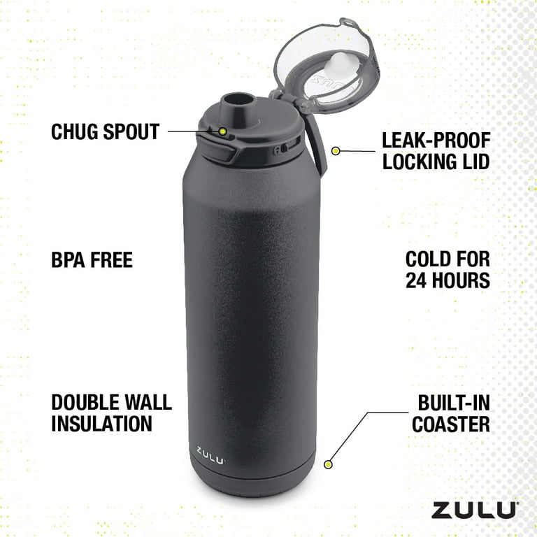 ZULU Swift 40oz Stainless Steel Water Bottle with Chug Lid, Black