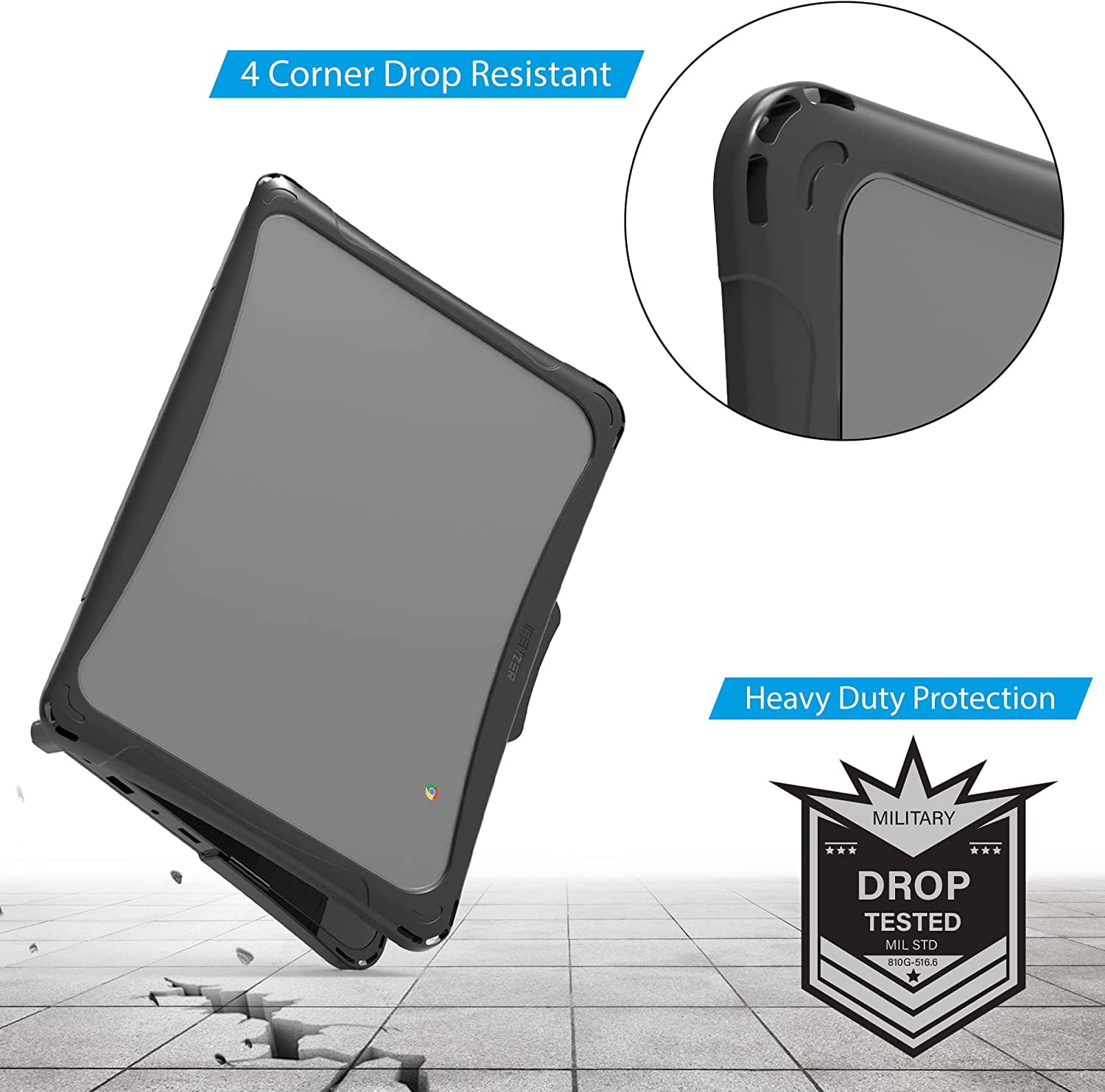 iBenzer Hexpact Case for Lenovo 300e/300w/500e/500w Gen 3 Chromebook 2-in-1 11", Heavy Duty Case for K-12 Students, Protective Case with Screen Lock, BK, W-LNV300E3-BK