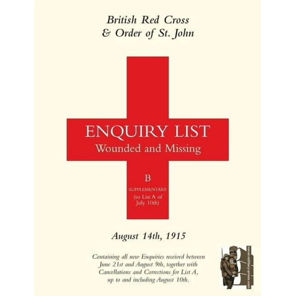 British Red Cross and Order of St John Enquiry List for Wounded and Missing : August 14th 1915