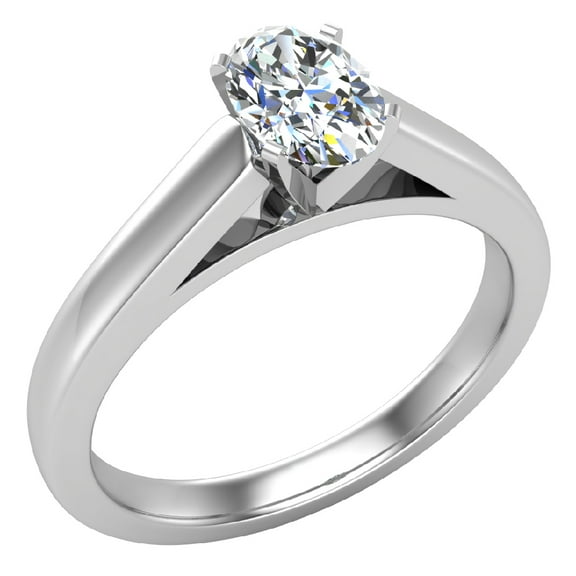 Diamond Engagement Ring For Women Oval Solitaire GIA Certified 4-Prong 0.50 Carat 14K White Gold (H,SI)