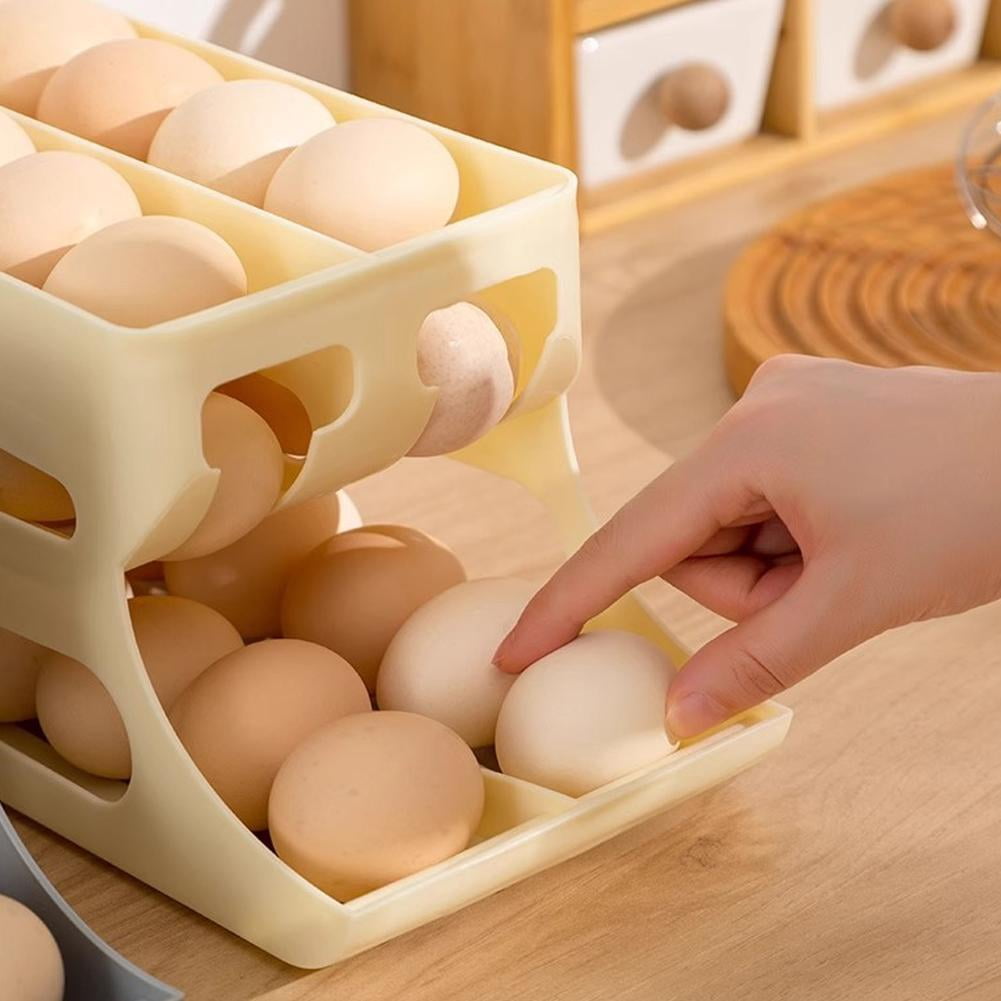 Egg Holder for Fridge, 3 Tiers Space-saving Egg Container, Automatic Rolling Eggs Dispenser for Refrigerator, Countertop, Kitchen, Space-Saving Dispenser Holder,Fridge Eggs Rack