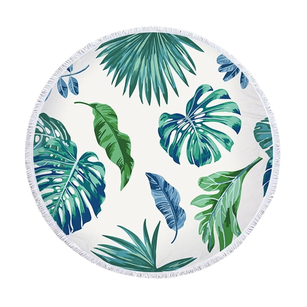 Xihbxyly Toalla de Playa Tropical, Diseño Redondo Extragrande, Microfibra Supersuave, Secado Rápido para Aventuras Al Aire Libre, Camping, Yoga y Piscina, 150 X 150 Cm, Detalle de Borlas.