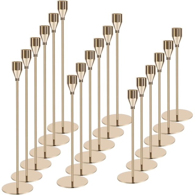 Juego de 18 Portavelas de Metal, Candelabros Dorados Portavelas de Metal Cónico Dorado, Portavelas Cónicos para Velas de 3/4 Pulgadas de Grosor, Portavelas Altos para Centro de Mesa, Candle Ornaments