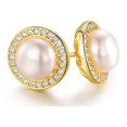thumbnail image 2 of iParis 14K Yellow Gold-Plated Cultured Pearl Halo Stud Earrings, 2 of 4