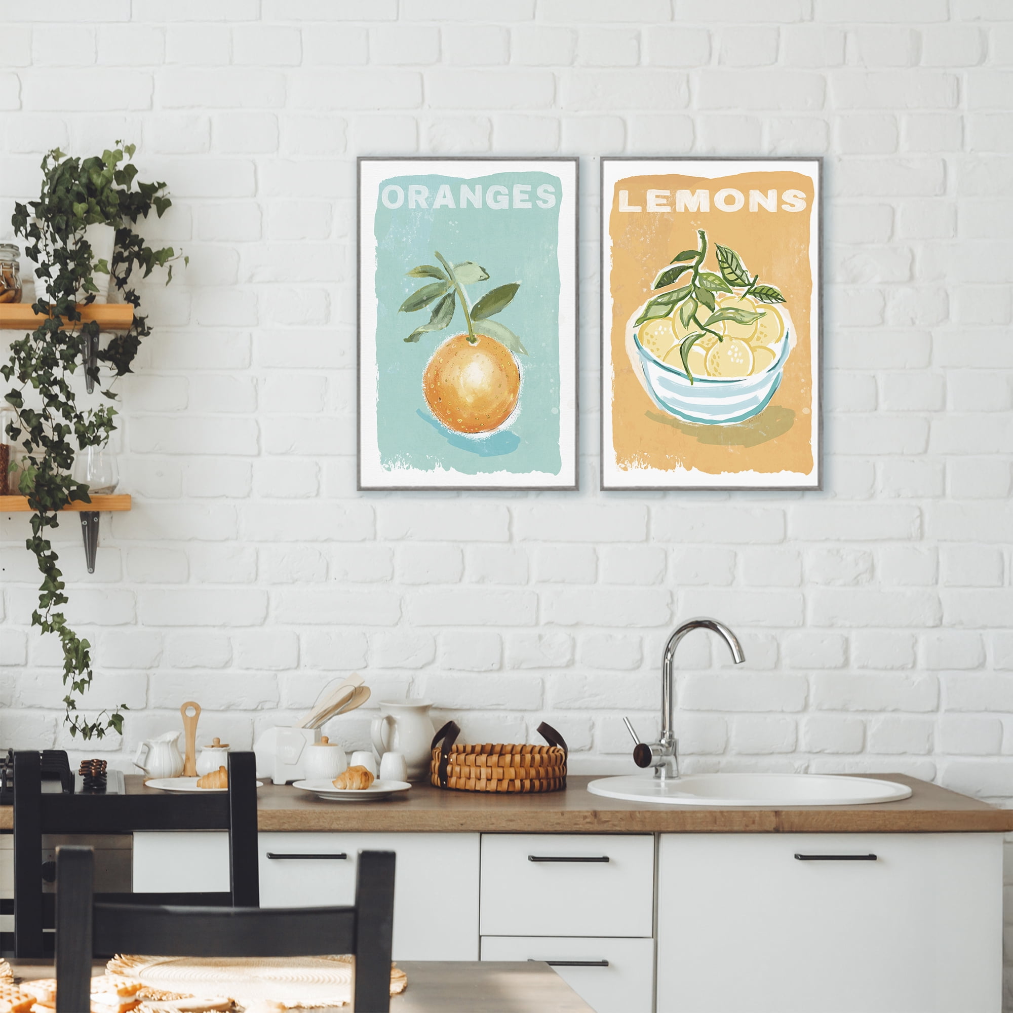 Stupell Industries Citrus Twist Motif 2 Piece Gray Framed Giclee Art Set, design by Chad Barrett