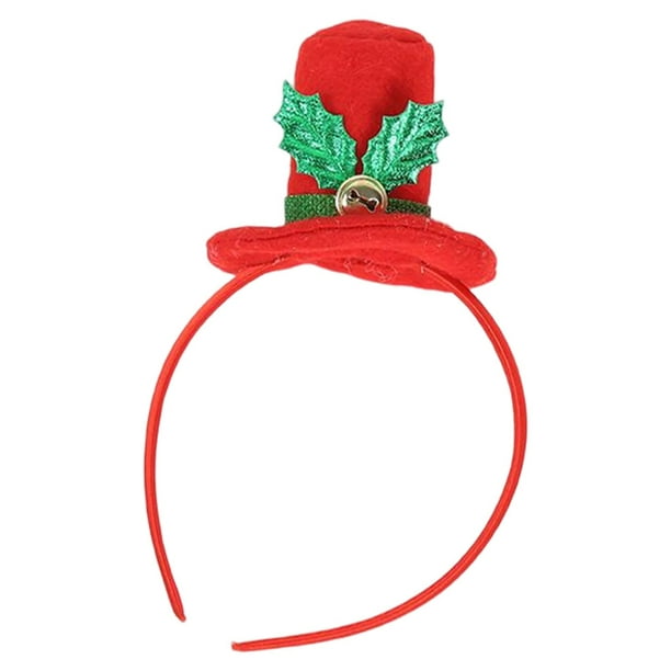 Naiovety Diadema con forma de sombrero de Navidad, banda para el pelo roja, tocado de hojas verdes, accesorios de estilo de diario, Kits de decoración para fiestas Sombrero formal