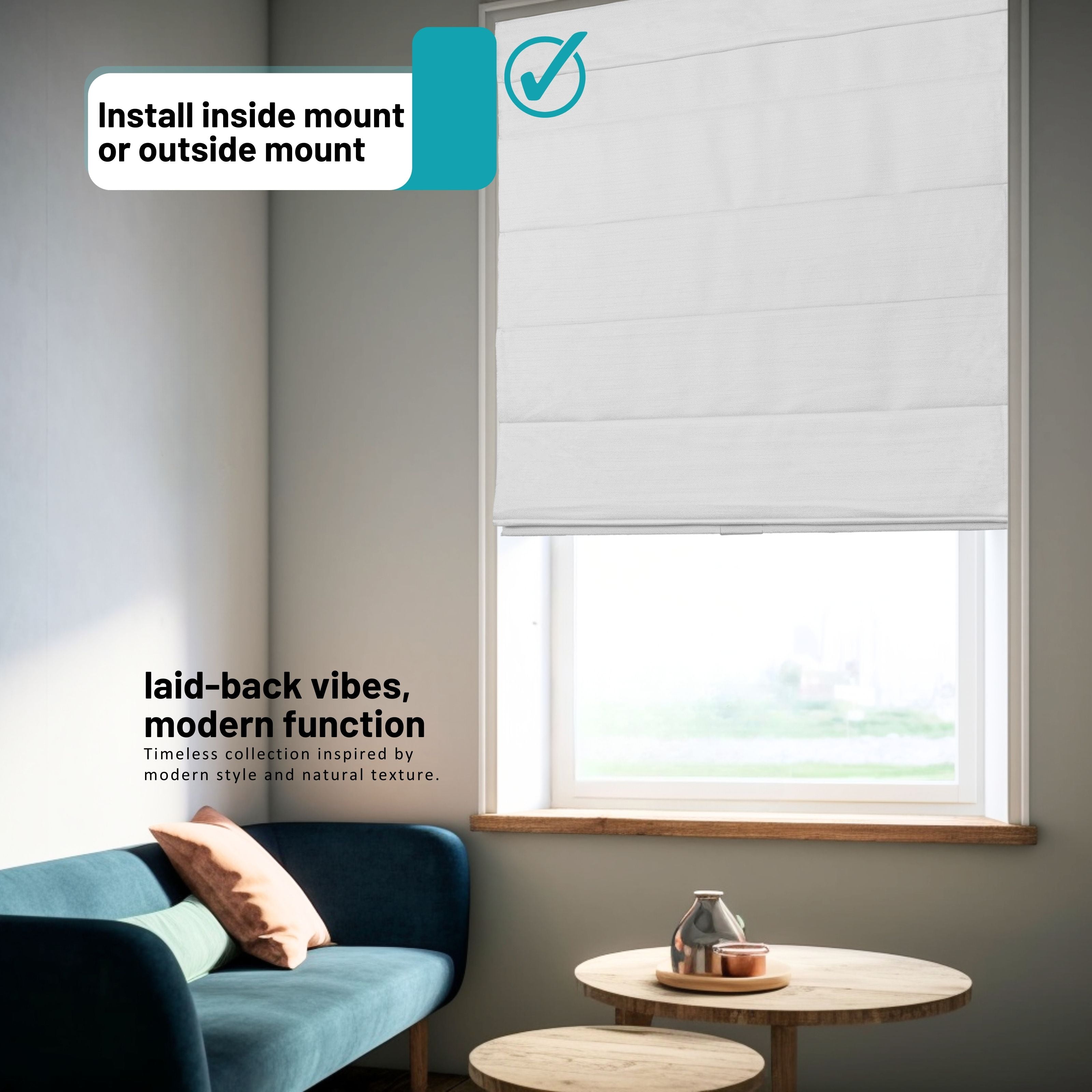 Chicology Cordless Roman Shades, White (Textured), 35"W X 64"H