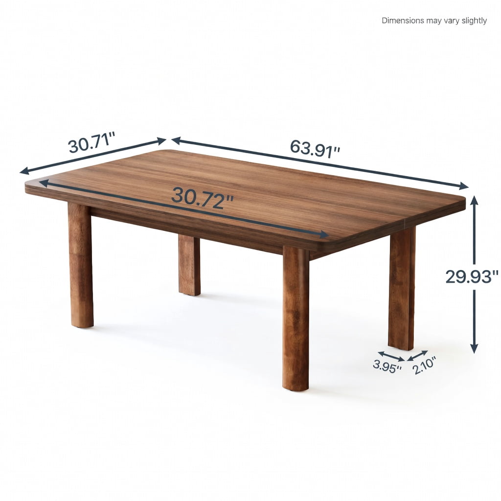 Hommoo 63 Inch Rustic Farmhouse Dining Table for 4-6 People, Solid Wood Legs, MDF Top, Versatile Kitchen & Home Office Table, Brown